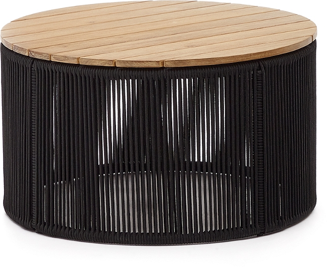 Udendørs sofabord Kave Home Dandara rund Ø70 x H40 cm akacietræ og stål sort/beige