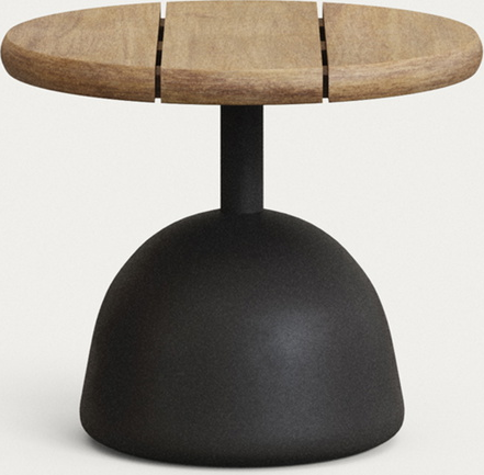 Udendørs sidebord rundt Kave Home Saura i massivt akacietræ og sort cement Ø43x35 cm