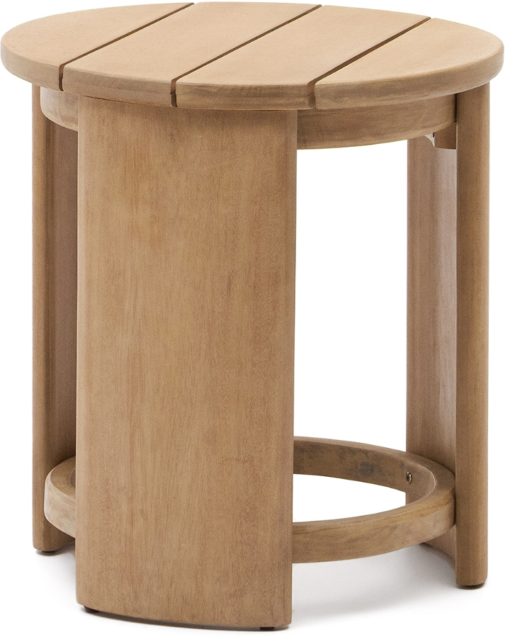 Kave Home Xoriguer udendørs sidebord i massivt eukalyptustræ natur Ø56 H60 cm
