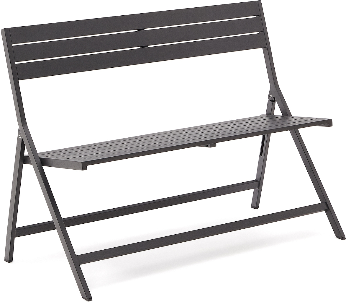 Udendørs foldbar 3-personers bænk Kave Home Torreta grafit pulverlakeret aluminium 120x57x86 cm