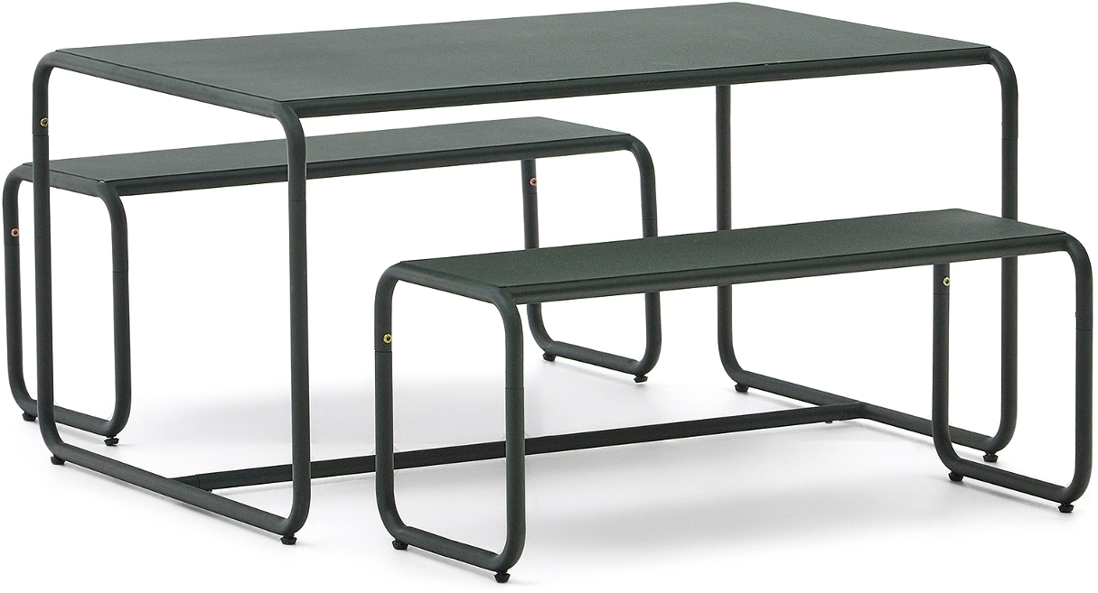 Bord- og bænkesæt Kave Home Sotil børnevenligt galvaniseret stål grøn 4 pers