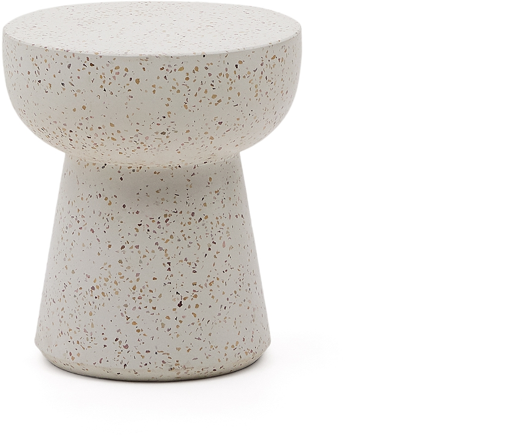 Udendørs sidebord Kave Home Pada fibercement i hvid terrazzo 40×40×45 cm