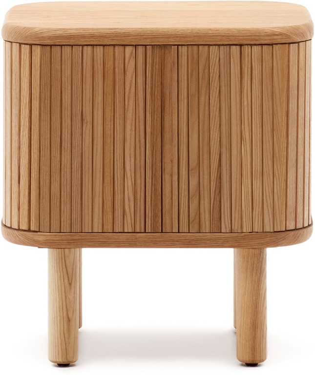 Kave Home Mailen sengebord - rustikt asketræ natbord med skydedøre og justerbare ben, 55x40x50 cm