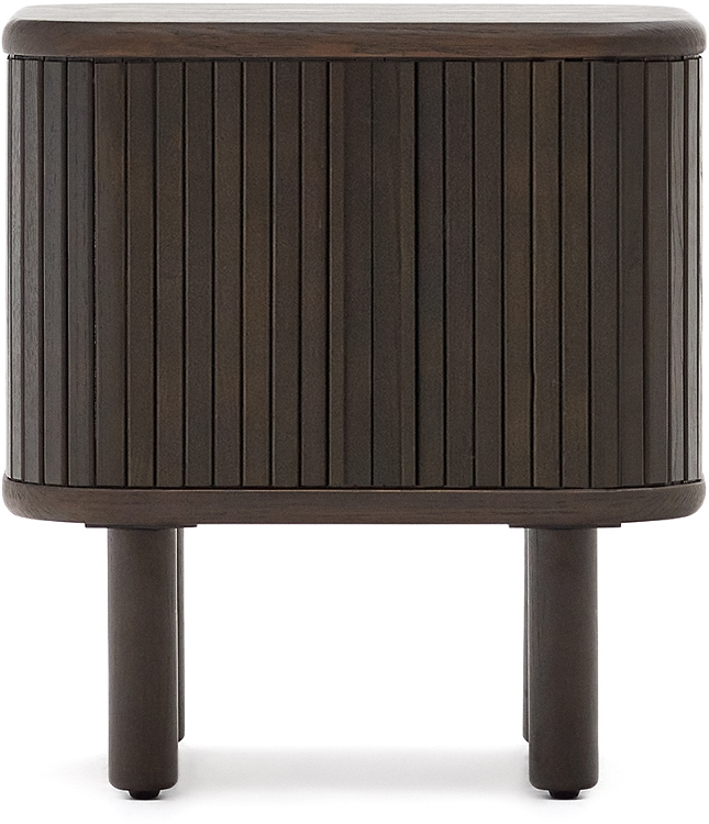 Sengebord/natbord Kave Home Mailen i sort askefinér med trælameller og skydedøre H55x50x40 cm