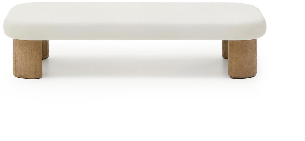 Sofabord Kave Home Labra udendørs rektangulært i hvid cementfiber og akacietræ 140x160x31 cm