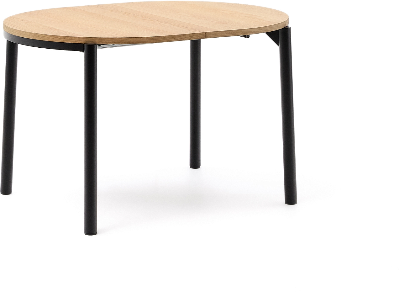 Udtræksbord rundt spisebord Kave Home Montuiri Ø120-200 cm MDF/stål natur/sort
