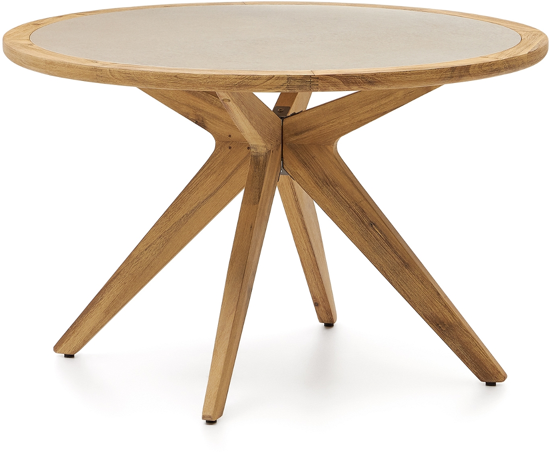 Udendørs sofabord og sidebord Kave Home Julieta Ø120 x H75 cm natur, rustik kolonial