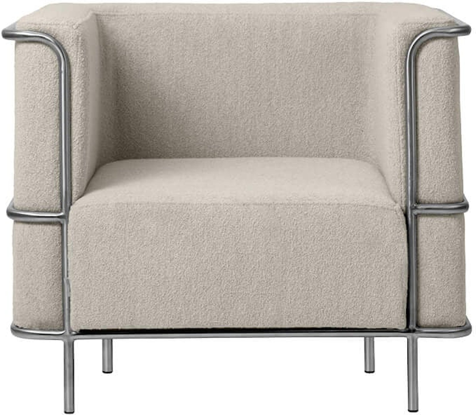 Loungestol/lænestol Kristina Dam Modernist beige bouclé med rustfrit stål