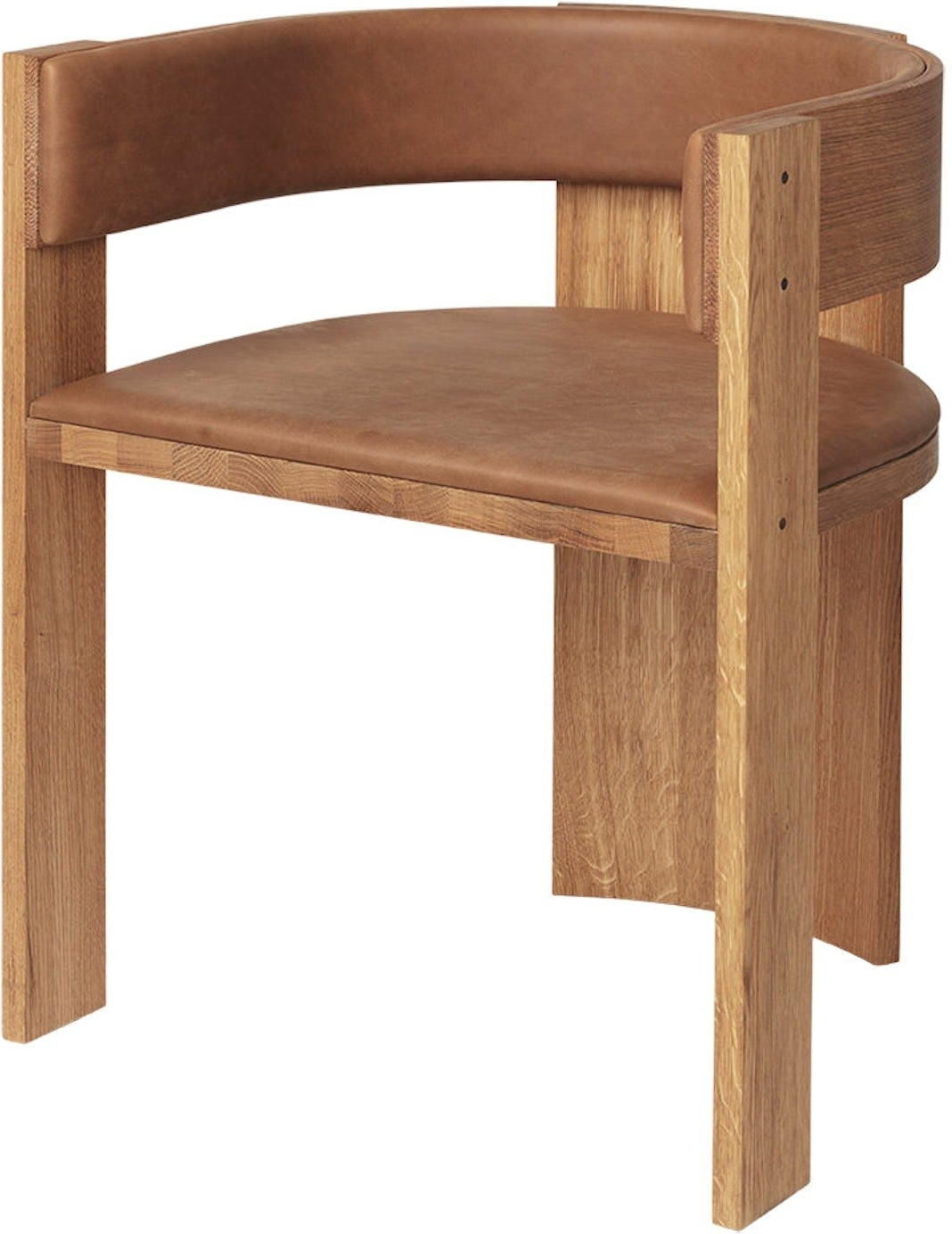 Spisebordsstol/spisestuestol med armlæn Kristina Dam Collector eg natur med brun læderhynde