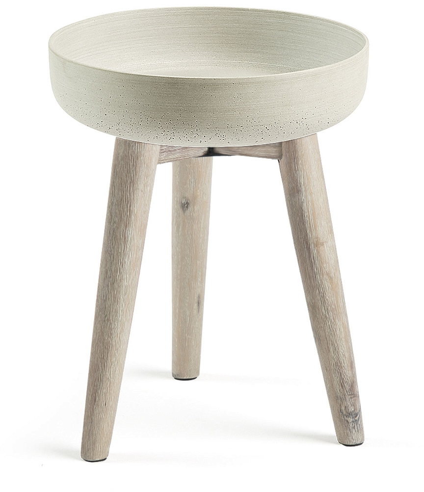 Plante- og urtepotte Kave Home Merida 7L Beige med akacietræsfødder H43 x B36 x L36 cm