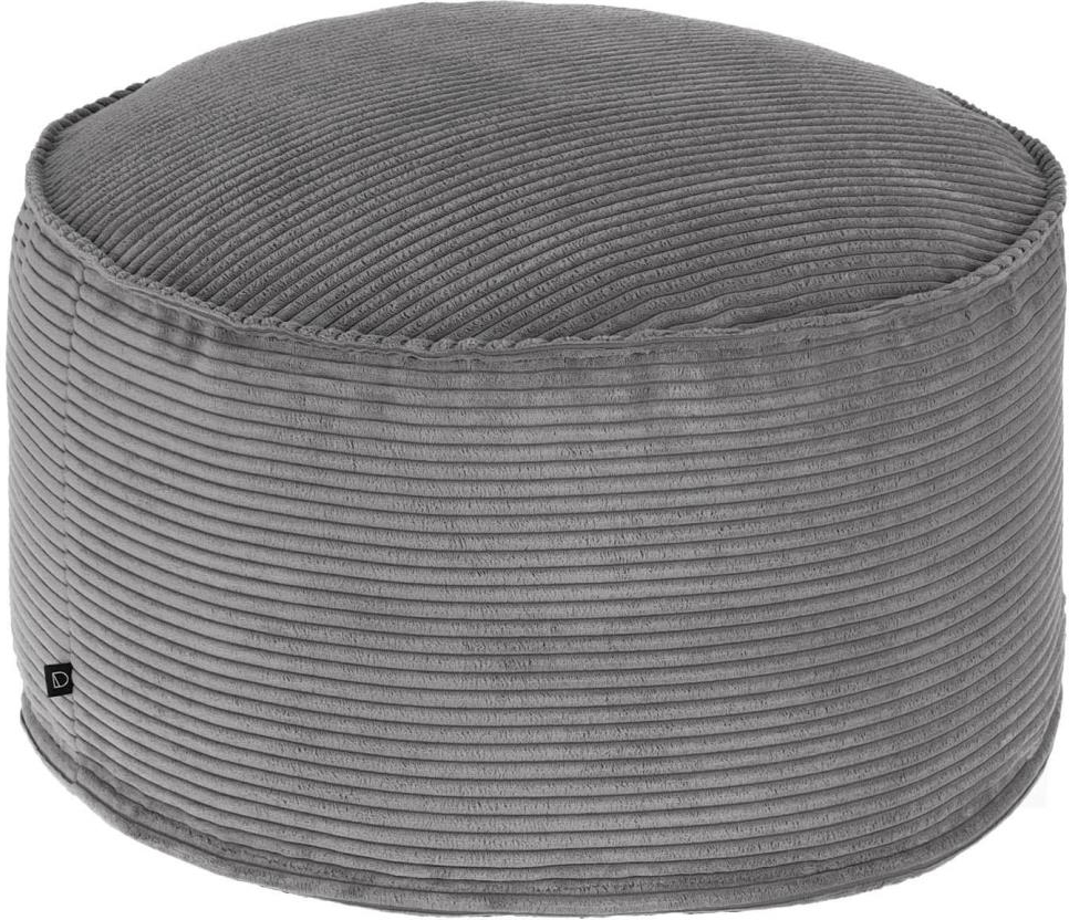 Puf/skammel Kave Home Wilma - vintage inspireret grå fløjlspuf med stribet polstring
