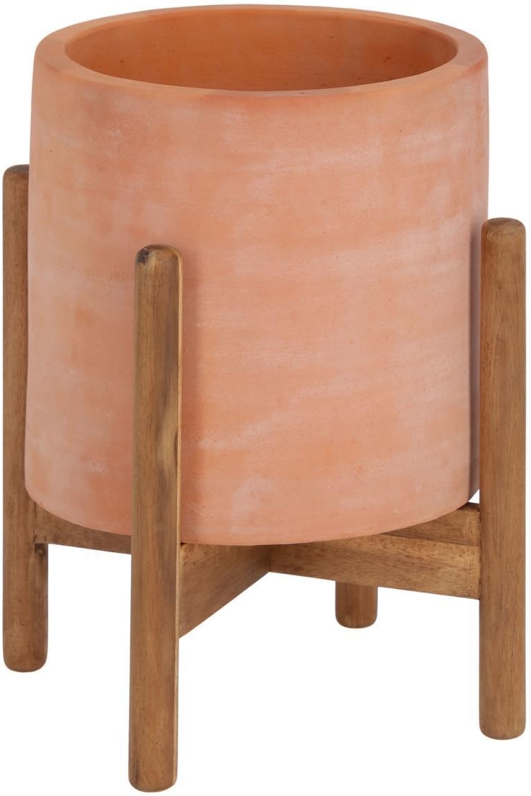 Urtepotte Kave Home Dalva terracotta med træholder, rustik natur