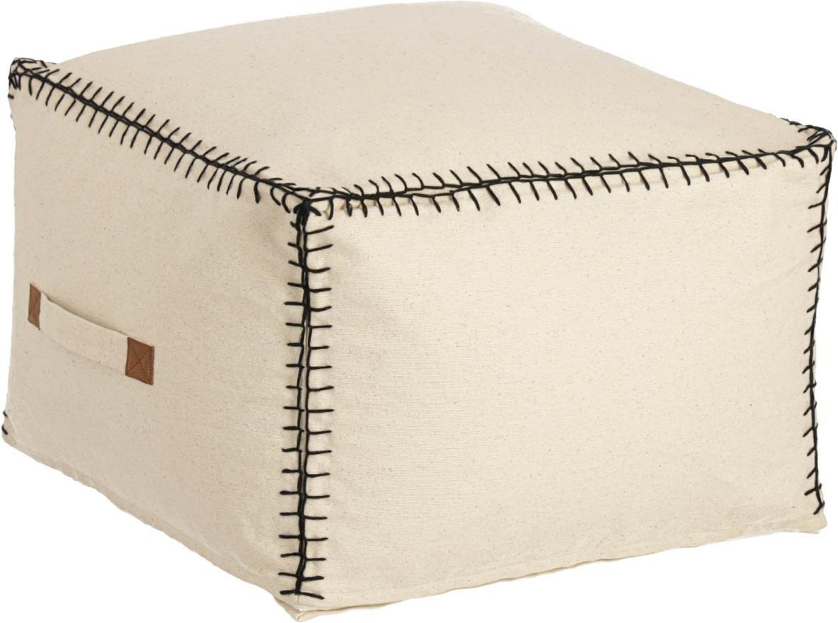Puff/skammel Kave Home Anahi rustik 100% bomuld beige med sort håndbroderi L45xB30xH30 cm