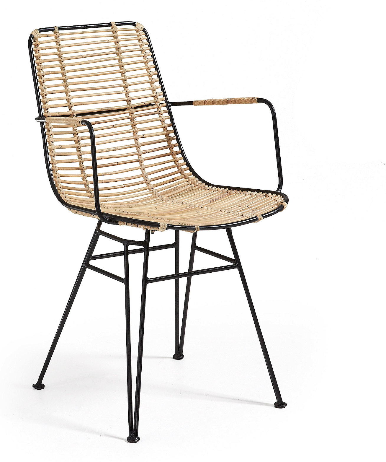 Spisebordsstol med armlæn Kave Home Tishana flettet rattan og sort metalstel natur/sort