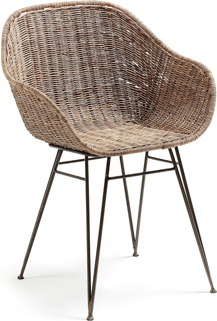 Spisebordsstol med armlæn Kave Home Chart i natur rattan og sort metalstel H80xB52xL60 cm