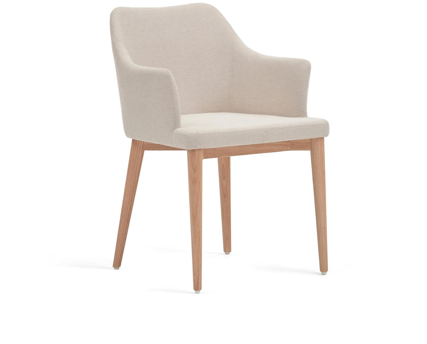 Spisebordsstol Kave Home Croft med armlæn polstret chenille beige/natur nordisk design