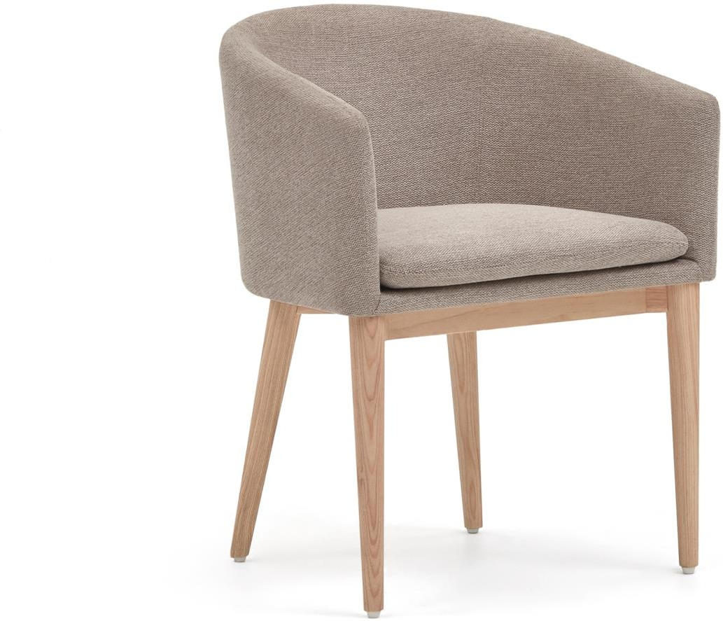 Spisebordsstol med armlæn Kave Home Harlan i chenille brun/natur nordisk design lænestolskomfort