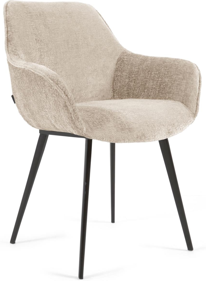 Spisebordsstol med armlæn Kave Home Amira polstret fløjls-chenille beige
