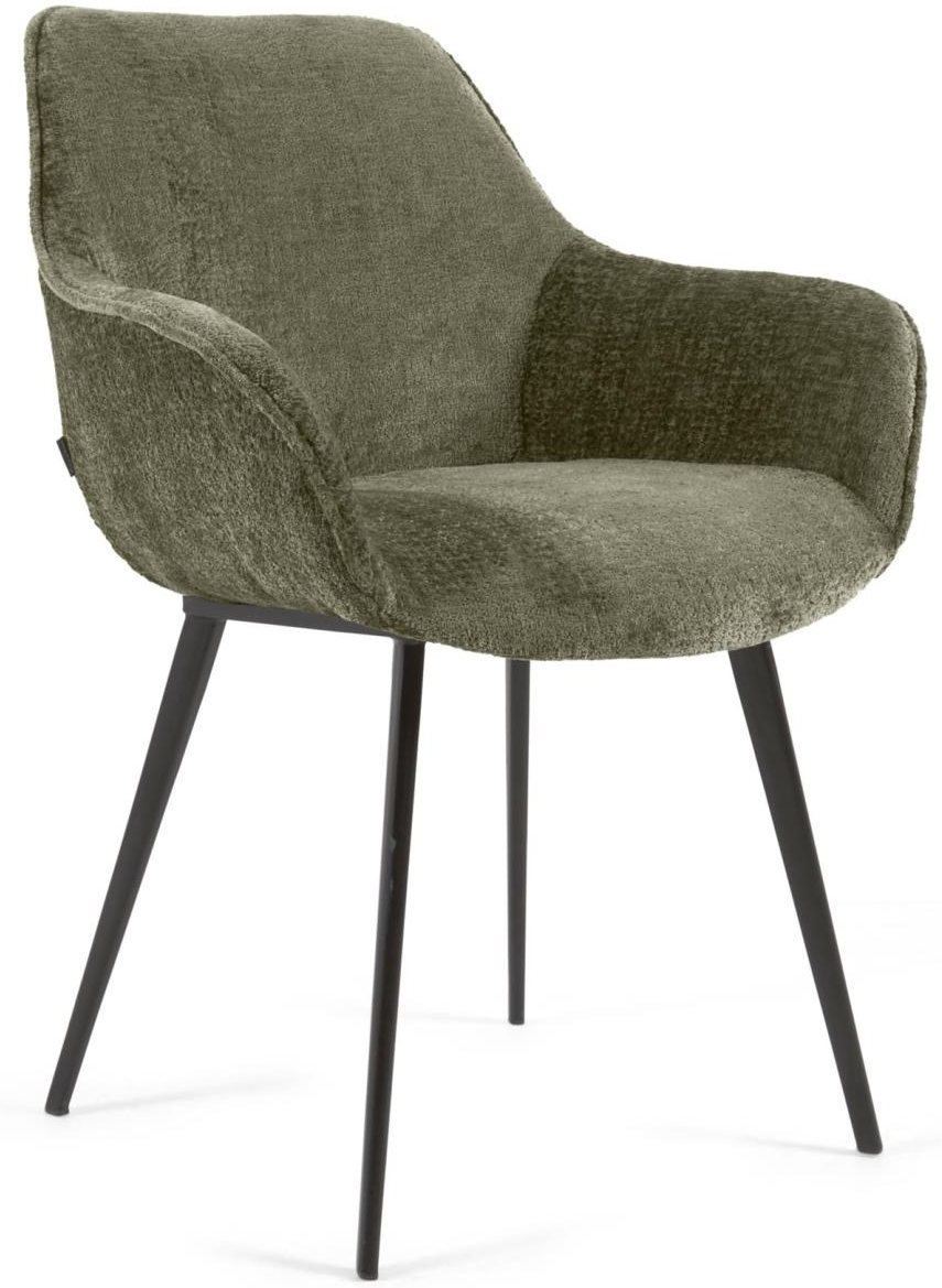 Polstret spisebordsstol med armlæn Kave Home Amira grøn fløjlschenille