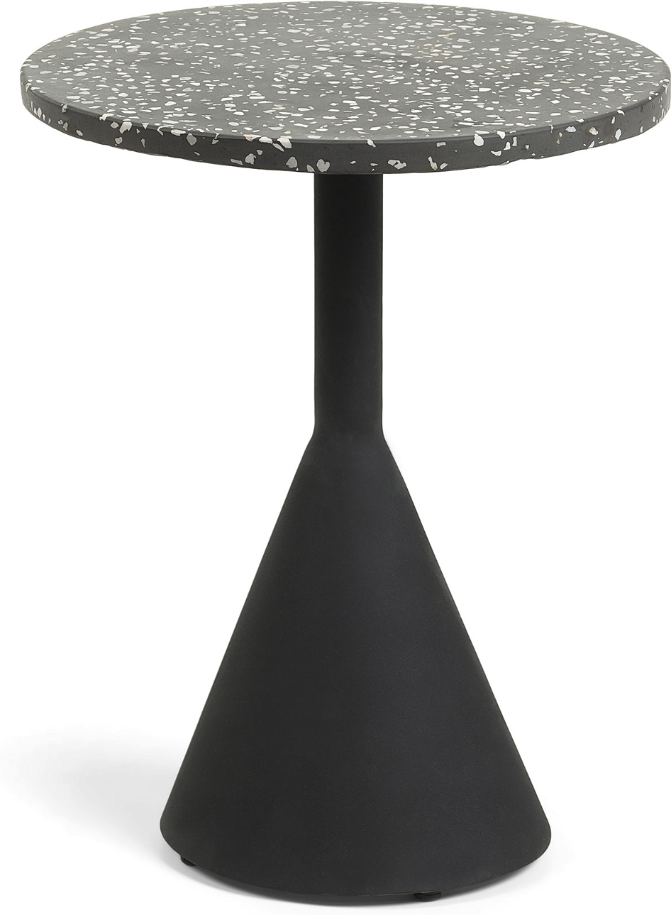 Udendørs sidebord Kave Home Delano sort terrazzo og galvaniseret stål 40x40x50 cm