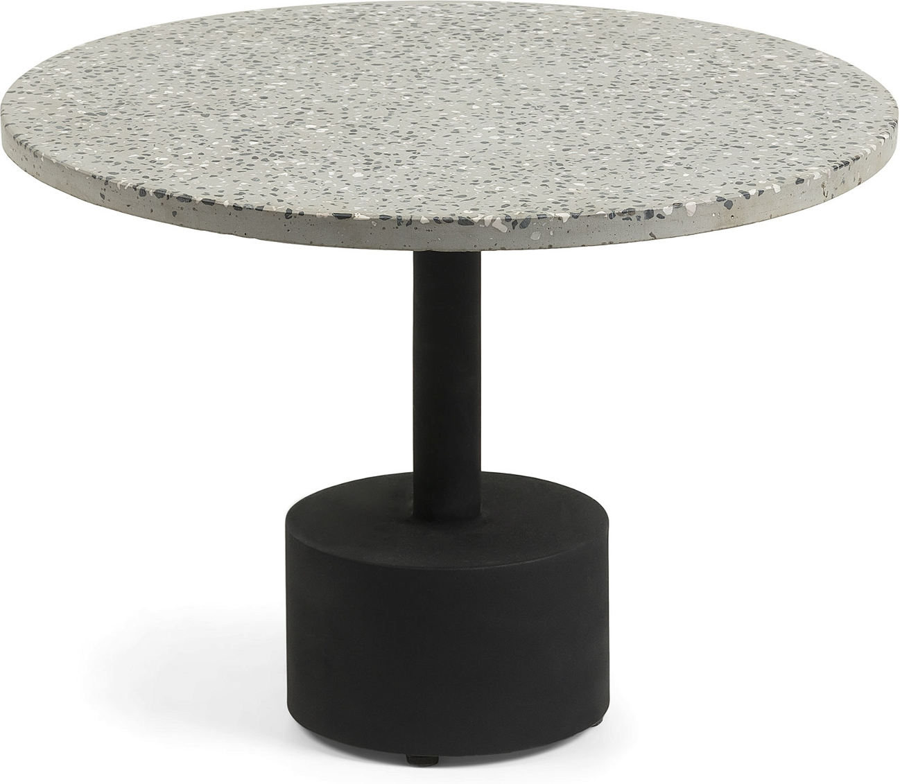Udendørs sofabord/sidebord Kave Home Delano Ø55 x H40 cm grå terrazzo & galvaniseret stål