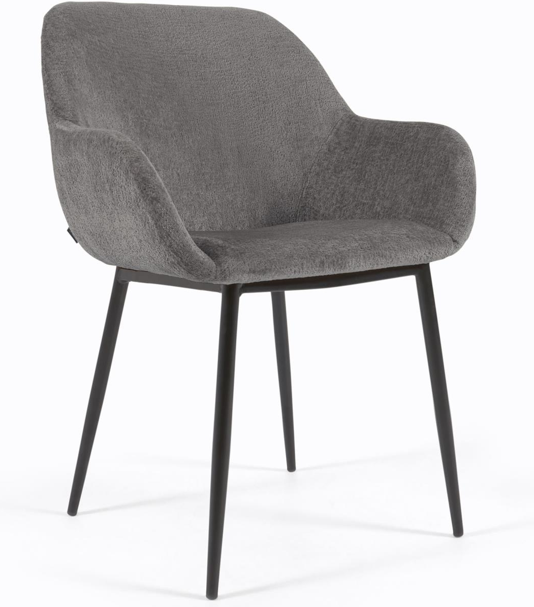 Spisebordsstol med armlæn spisestuestol Kave Home Konna Chenille polstret grå