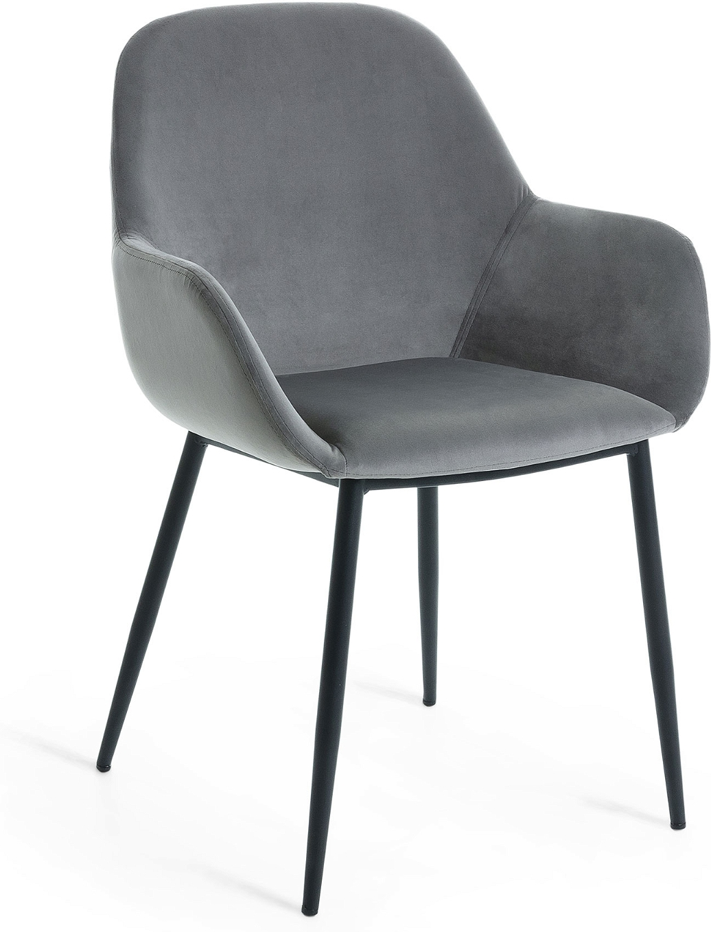 Spisebordsstol Kave Home Konna med armlæn fløjlsbetræk velour skiffergrå sort metalstel