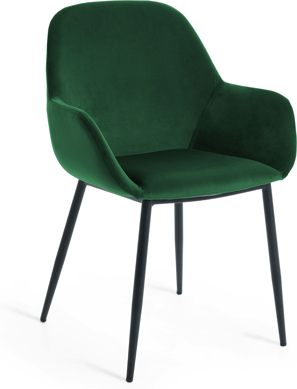 Spisebordsstol med armlæn Kave Home Konna polstret velour grøn sort stel nordisk design