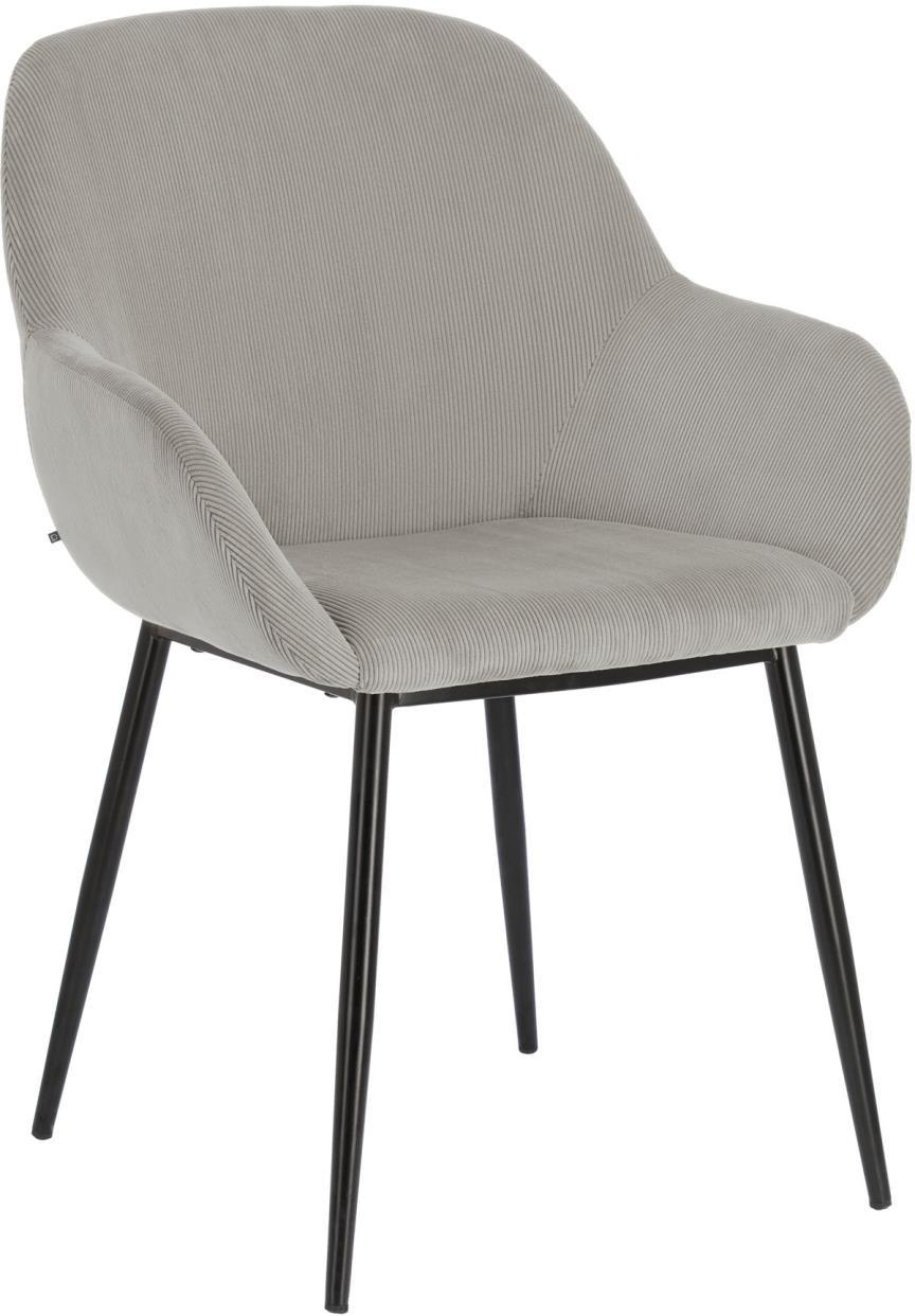 Spisebordsstol med armlæn Kave Home Konna polstret fløjl lysegrå armstol