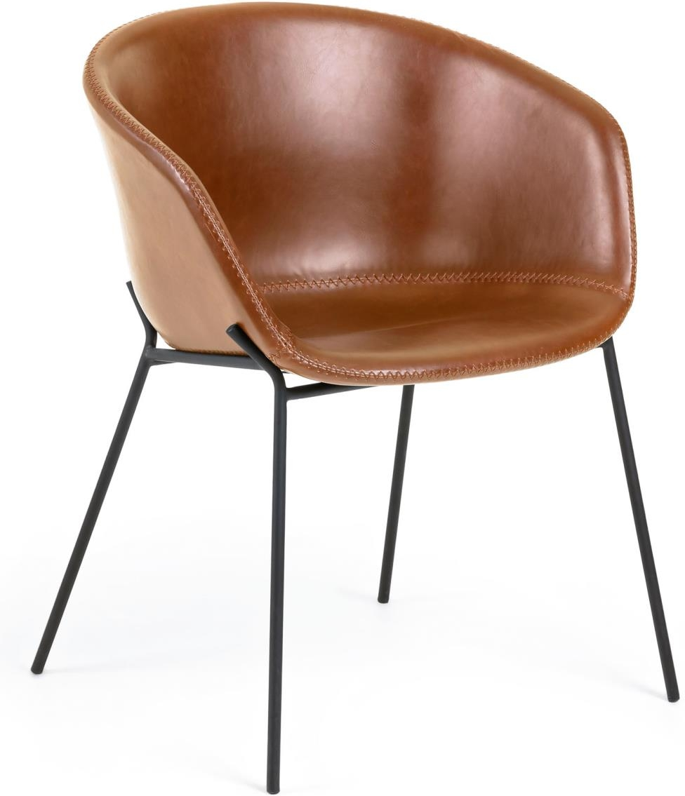 Spisebordstol med armlæn Kave Home Yvette PU-læder og pulverlakeret stål brun moderne nordisk