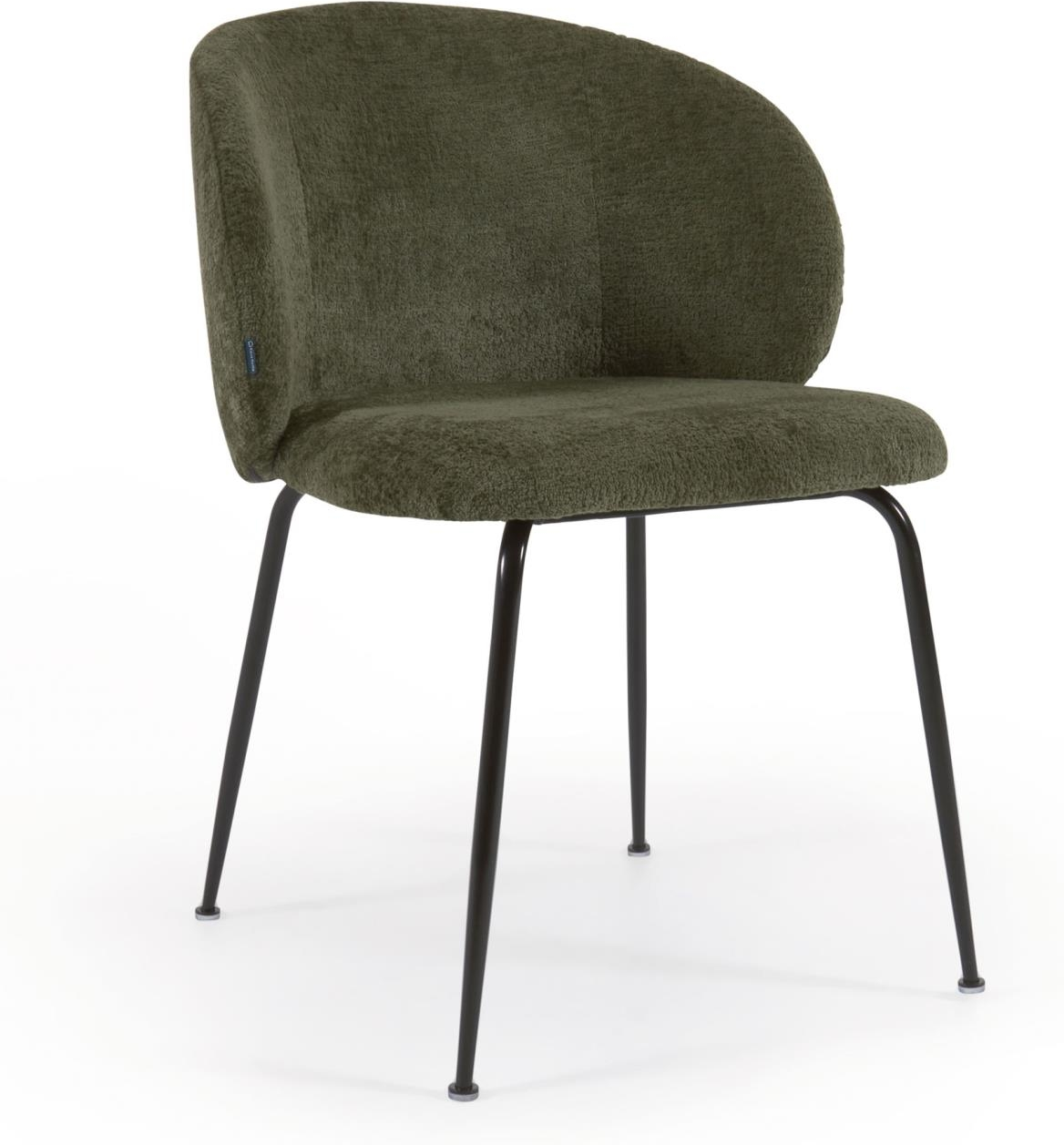 Spisebordsstol med armlæn Kave Home Monna polstret velour chenille grøn/sort metalben