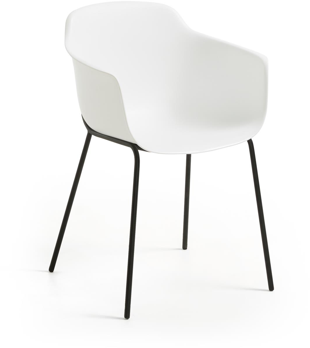 Spisebordsstol med armlæn Kave Home Maruto mat hvid med sorte pulverlakerede stålben