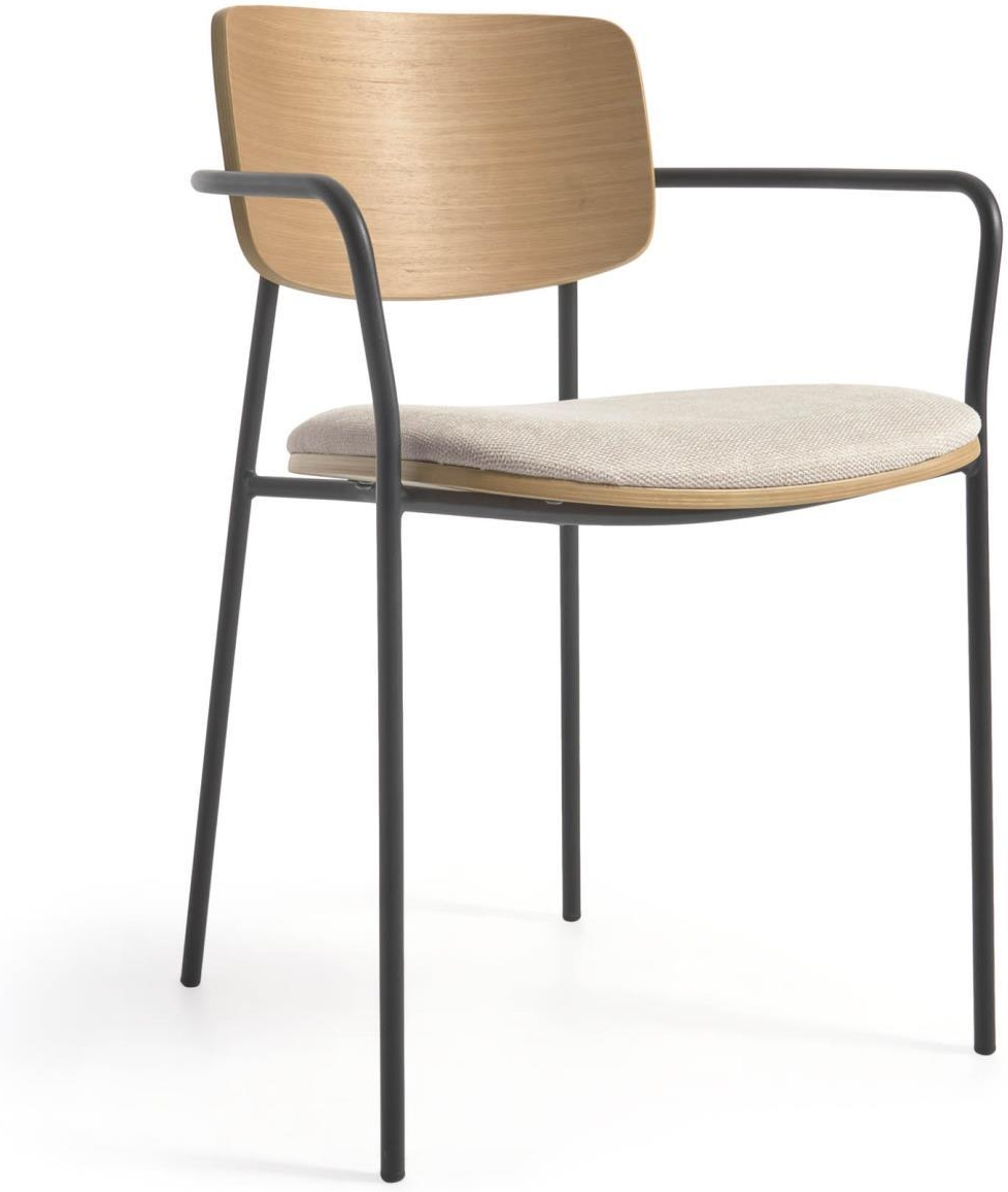 Spisebordsstol med armlæn Kave Home Maureen pletbestandig natur/sort finértræ