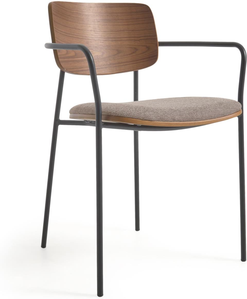 Spisebordsstol med armlæn Maureen fra Kave Home - sort metalramme & brun polstring