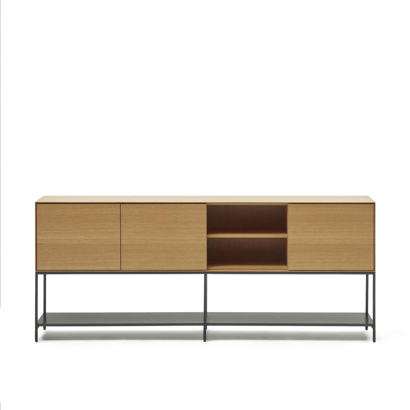 Skænk Kave Home Vedrana sideboard i egetræsfinér og stål med mat antracit ben 195x40x80 cm