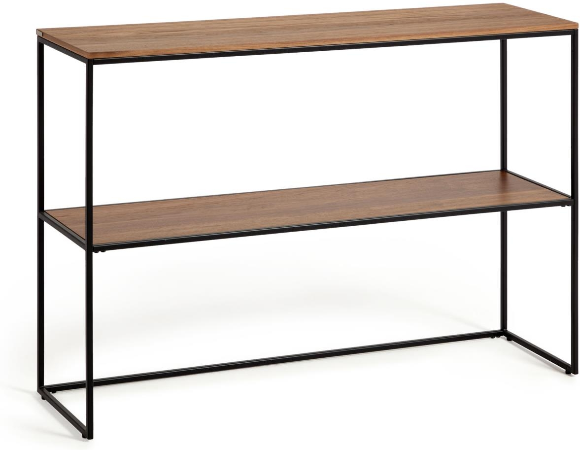 Konsolbord Kave Home Yoana i mat sort metal med valnøddefiner 120x30x80 cm