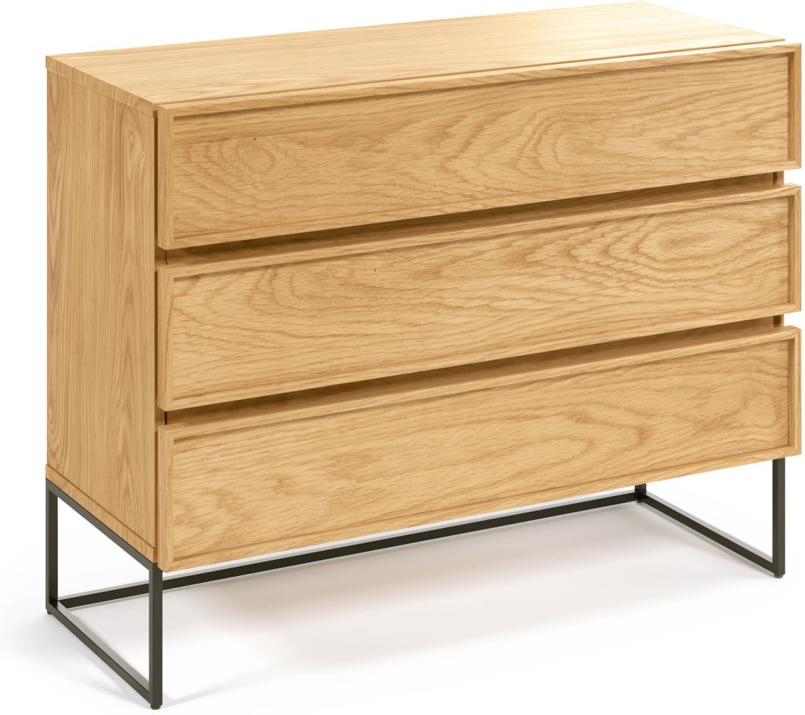 Kommode Kave Home Taiana natur egefiner matsort stålramme 100 x 42 x 78 cm