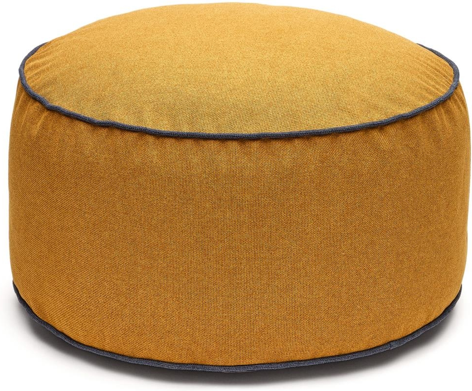 Puf Kave Home Viera Ø60 sennepsgul/blå stofpuf med vaskbart betræk