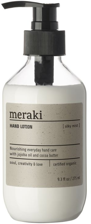 Håndlotion Meraki Silky Mist Økologisk COSMOS Ecocert med Aloe Vera & Jojobaolie 6×16 cm