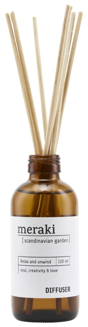 Duftfrisker Meraki Scandinavian Garden - 120 ml glas & træ med 7 duftpinde