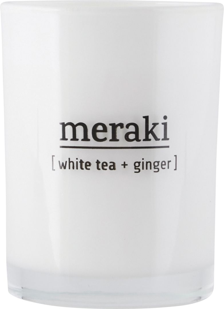 Duftlys Meraki White Tea & Ginger Ø8×H10,5 cm - Soyavoks, Hvidt glas, 35 timers brændetid