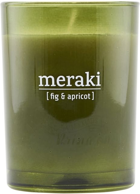 Duftlys Meraki Fig & Apricot - grønt glas, Ø8 x H10,5 cm, 35 timer brændetid