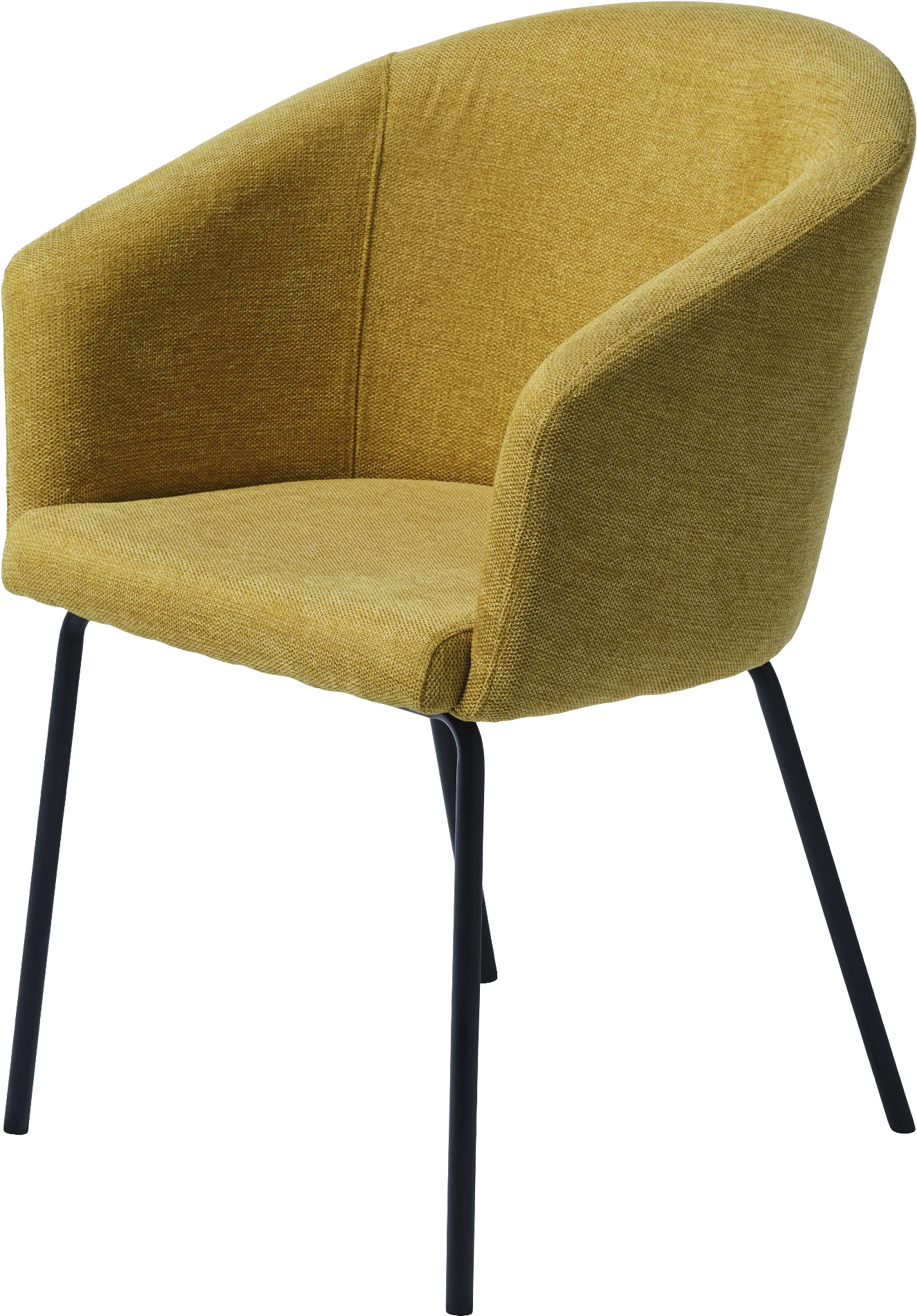 Spisebordsstol med armlæn Nordique Design Easton sennepsgul Oeko-Tex stof med sorte metalben
