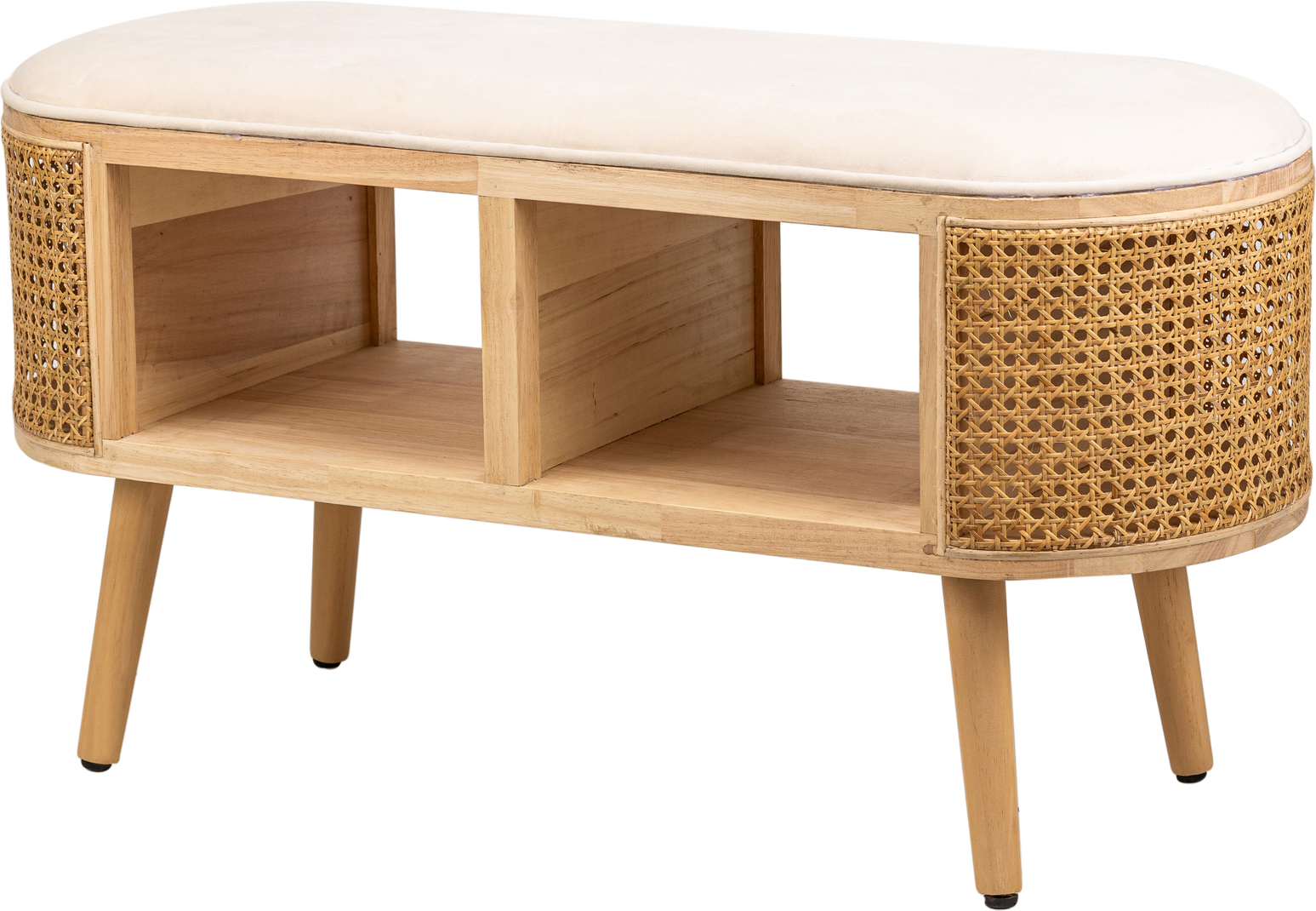 Bænk til entré Nordlys Furniture Isumi beige rattan med skjult opbevaring