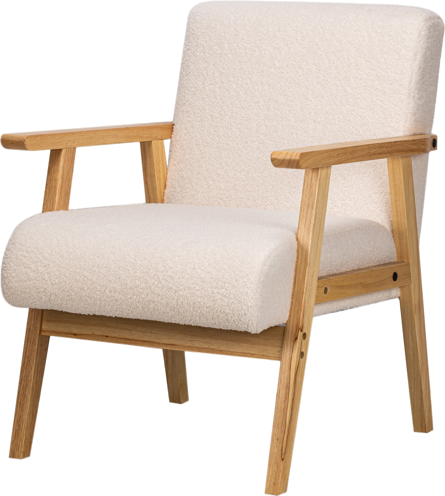 Loungestol Nordlys Furniture Louis i hvid bouclé med FSC-træben skandinavisk æstetik