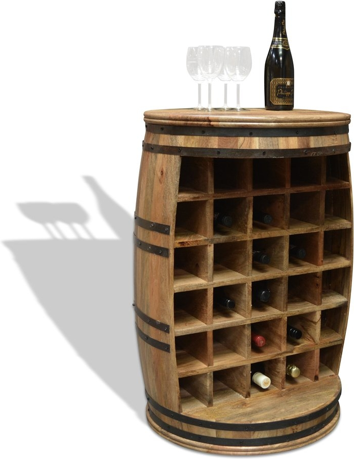 Barskab OBUZI Rosey-O Raw i mangotræ & sort jern, rustikt vinskab Ø65 x H90 cm, plads til 30 flasker