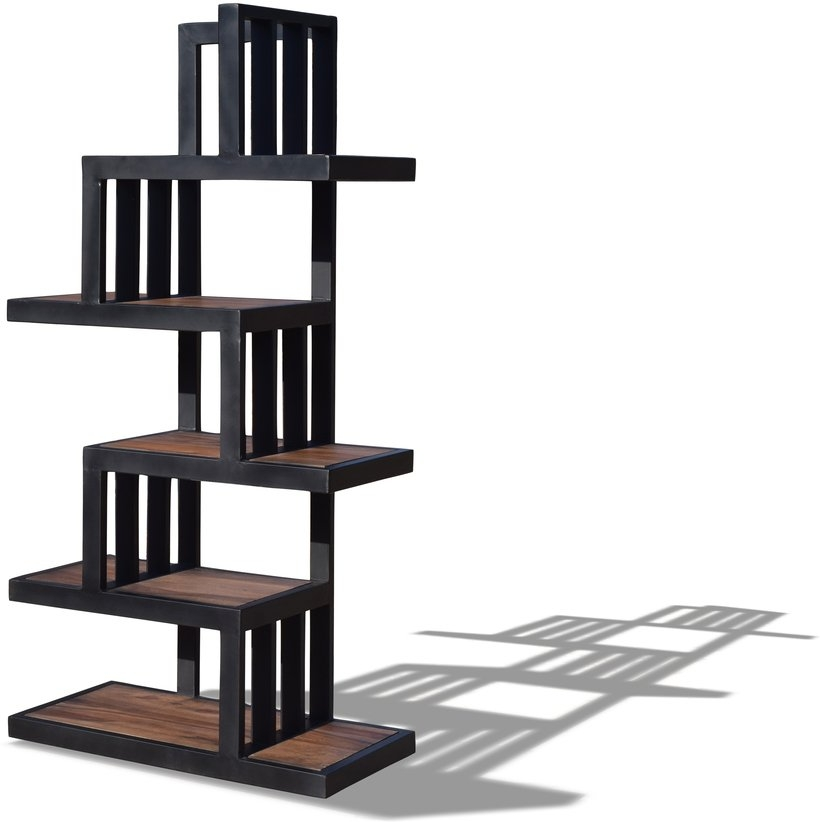 Opbevaringsreol OBUZI HayFay-X i massivt rosentræ og sort jern, H160 x B80 x D40 cm