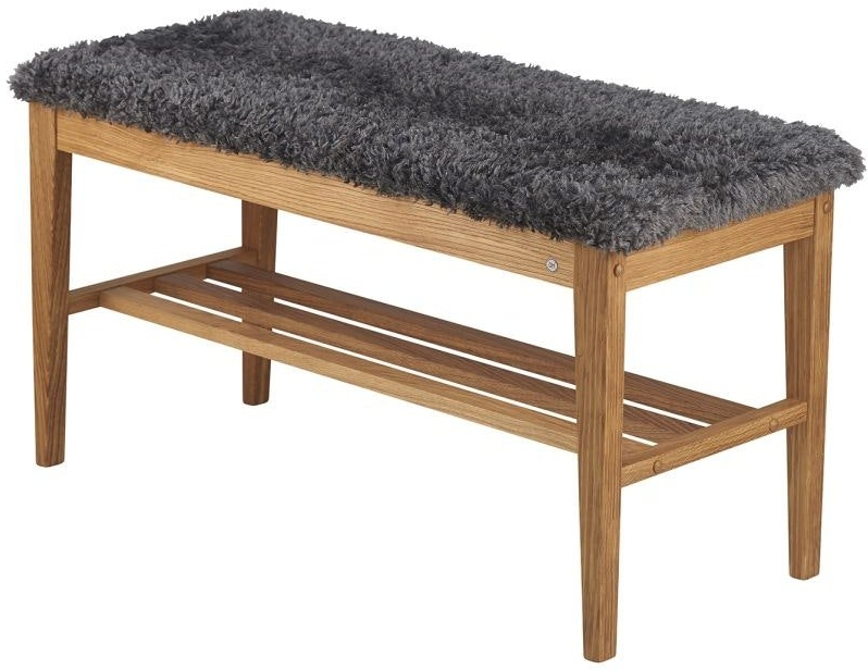 Bænk Oscarssons Möbel Nadja - Olieret eg med mørkegråt imiteret fåreskind, 46×90×40 cm