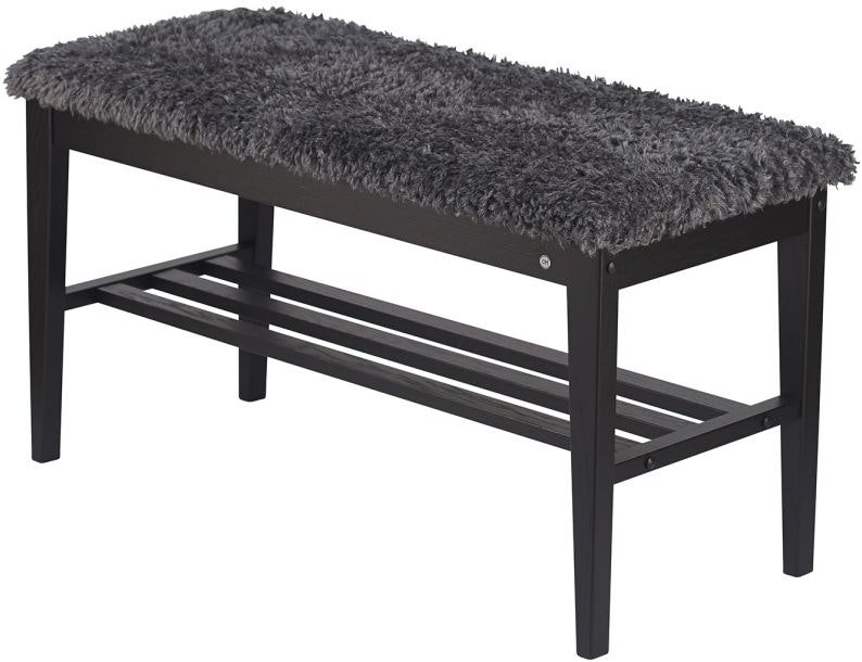Entrébænk Oscarssons Möbel Nadja i sortbejdset eg med mørkegråt imiteret fåreskind, L90 cm