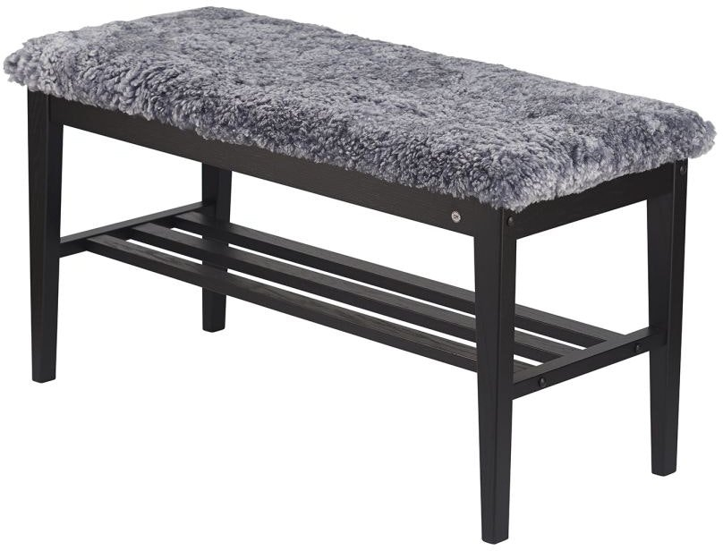 Entrébænk Oscarssons Möbel Nadja - sortbejdset eg & lysegråt fåreskind L90xD40xH46 cm